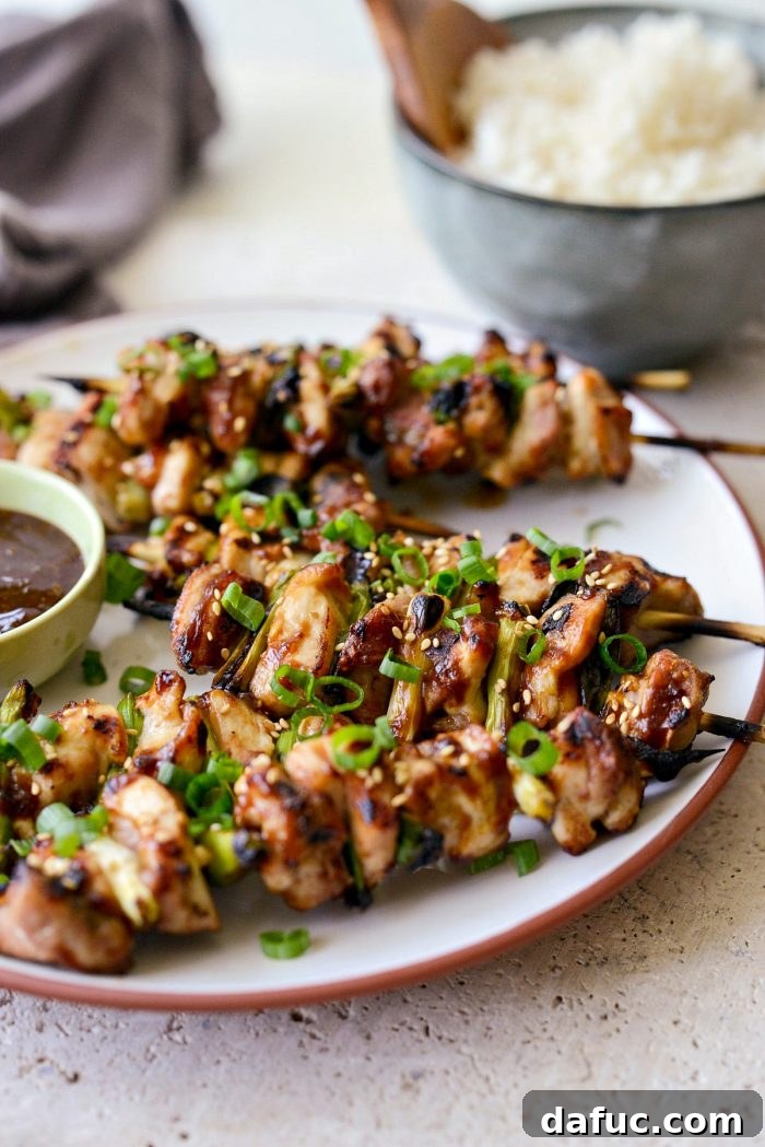 Chicken Yakitori served on a plate with white rice, ready to be enjoyed.