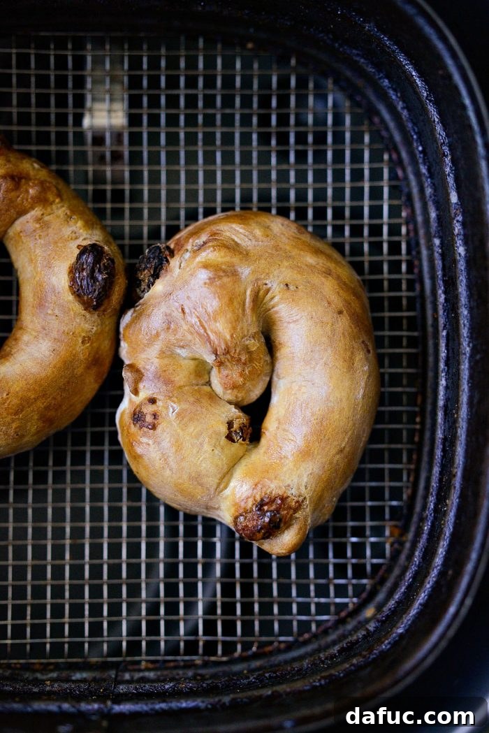 Homemade Air Fryer Cinnamon Raisin Bagels 24 air fryer cinnamon raisin bagels just baked.