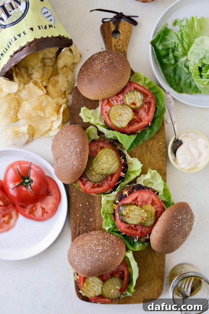 Effortless Weeknight Turkey Burgers 12 Stacked turkey burger with crispy fries