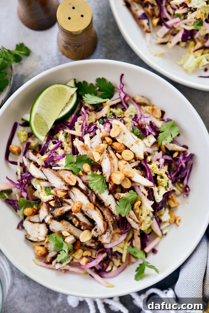 Vibrant Grilled Thai Chicken Salad 18 Close-up overhead view of the vibrant Grilled Thai Chicken Salad in a bowl.