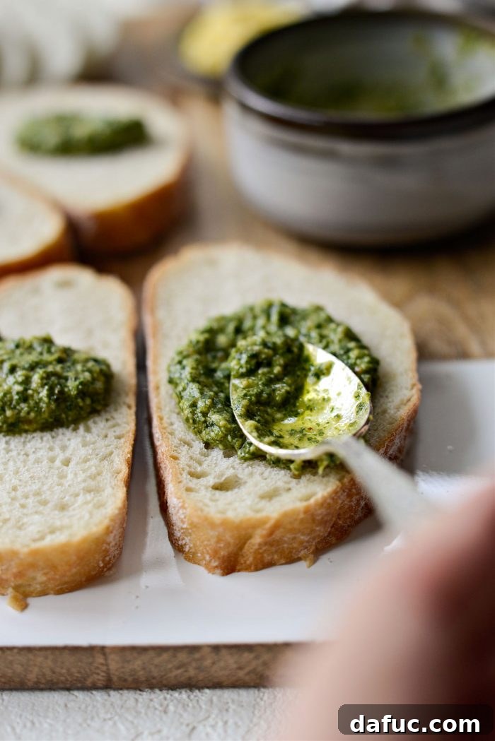 spread pesto on bread