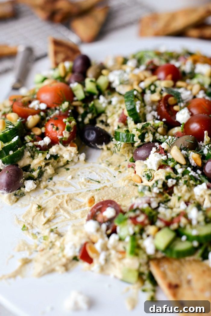 Another view of the irresistible 7-Layer Loaded Hummus Dip