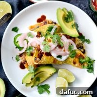 Finished plate of Air Fryer Chipotle Chicken Black Bean Tacos.