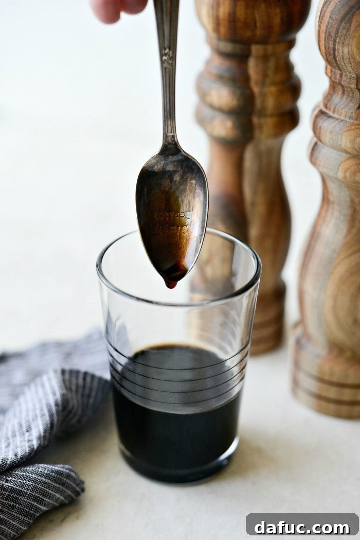 Close-up of the reduction process for homemade balsamic glaze
