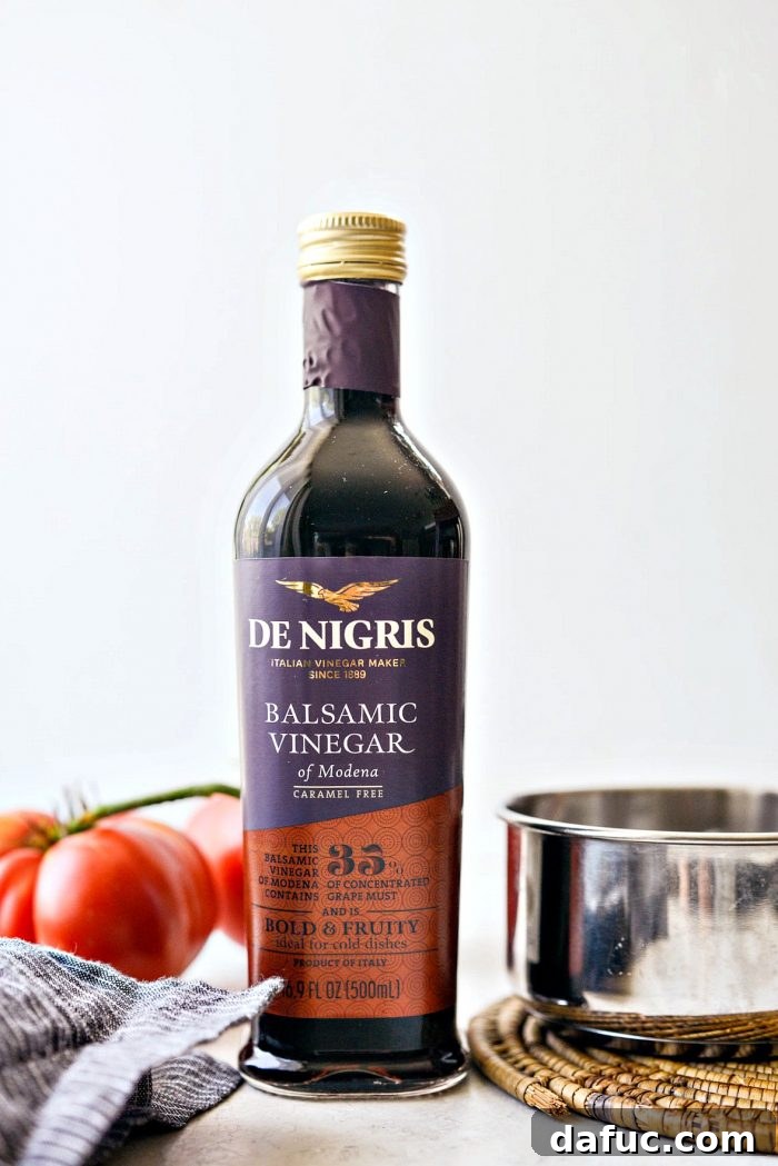 Ingredients for balsamic glaze: a bottle of balsamic vinegar