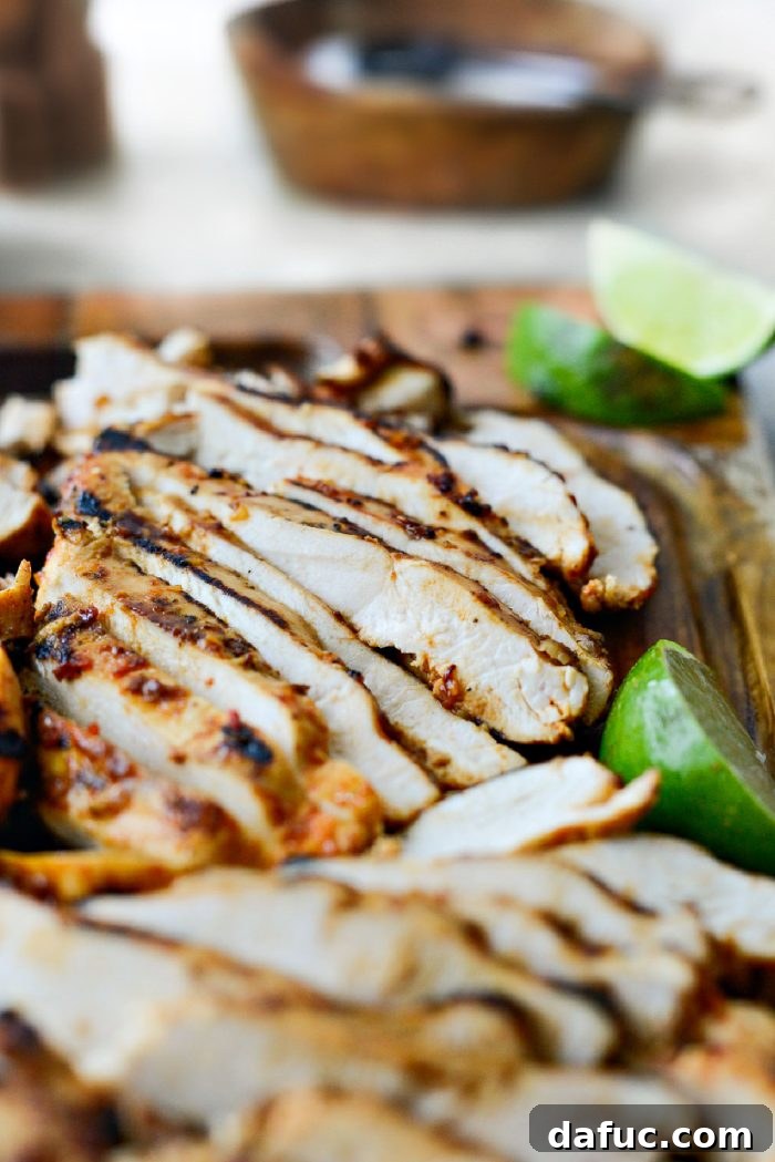 Signature Chipotle Chicken Marinade 14 A final, close-up shot of the exquisite Chipotle Chicken Marinade recipe outcome, with perfectly grilled and sliced chicken, enhancing its delicious and appealing presentation.