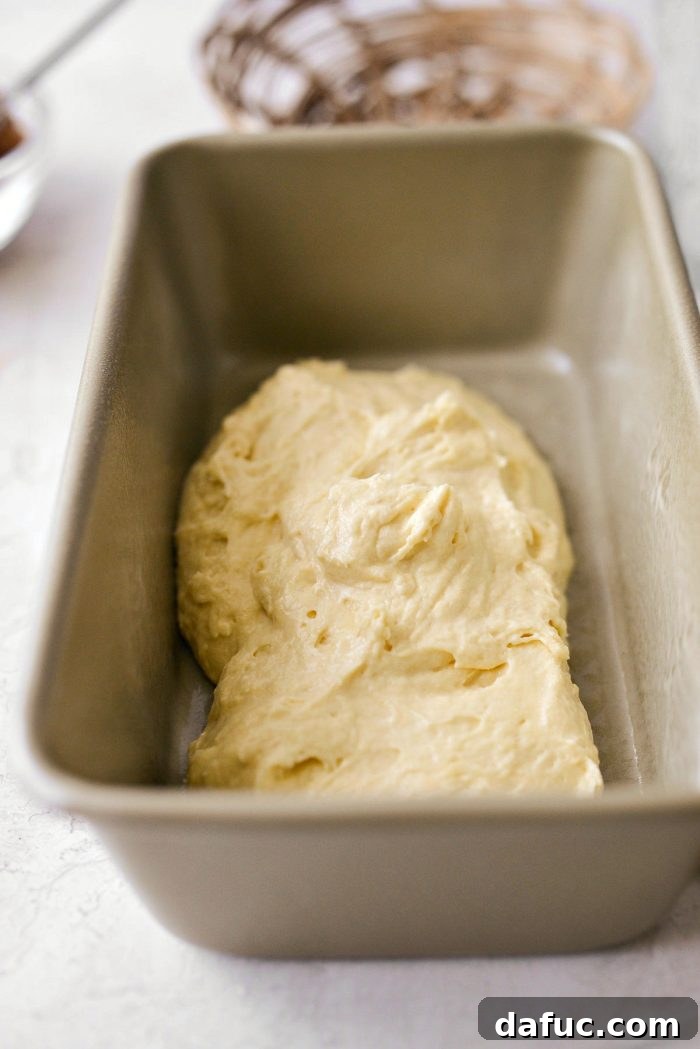 Cinnamon Apple Fritter Bread 14 Half of the batter poured into a loaf pan