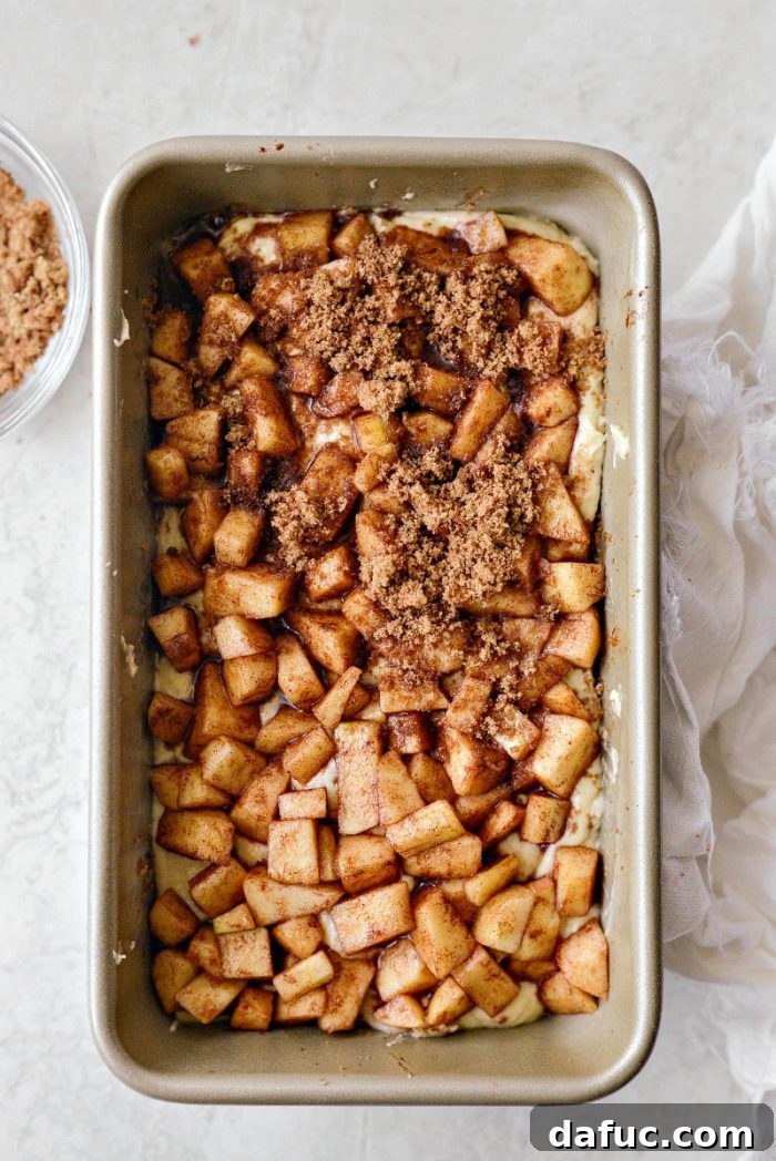 Cinnamon Apple Fritter Bread 17 Remaining batter, apples, and brown sugar cinnamon layered in the pan