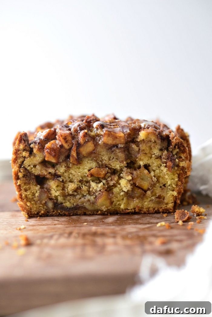Cinnamon Apple Fritter Bread 25 Close-up of a single slice of moist Dutch Apple Fritter Bread