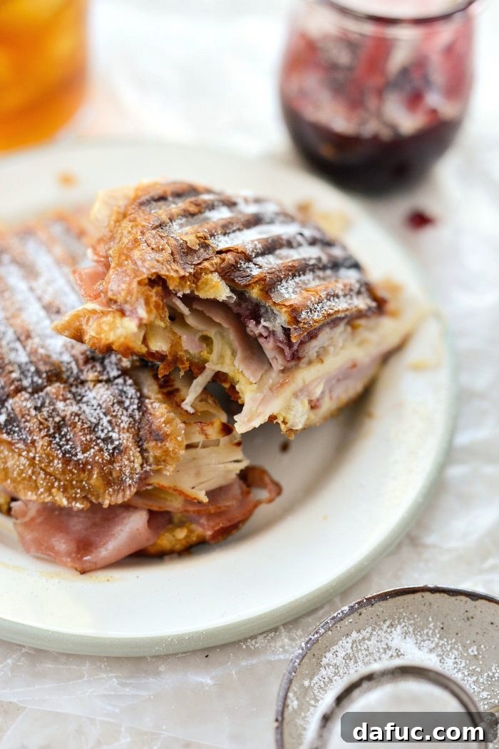 Monte Cristo Croissant Melt 18 Final plated Monte Cristo Croissant Panini