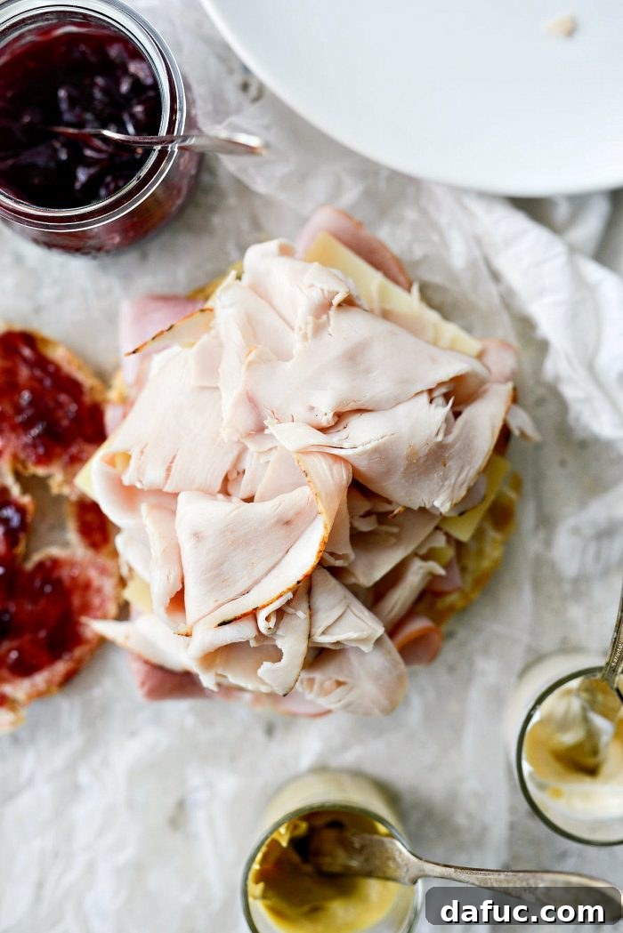 Monte Cristo Croissant Melt 10 Top the Gruyere with turkey slices