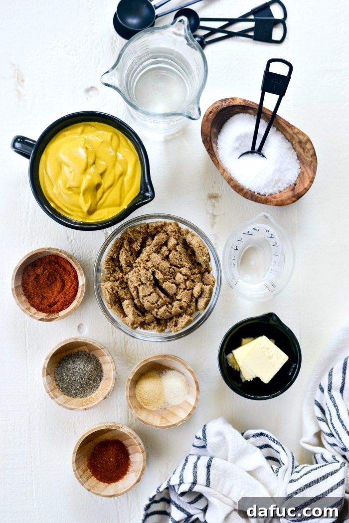 Carolina Mustard BBQ Sauce ingredients laid out on a table.