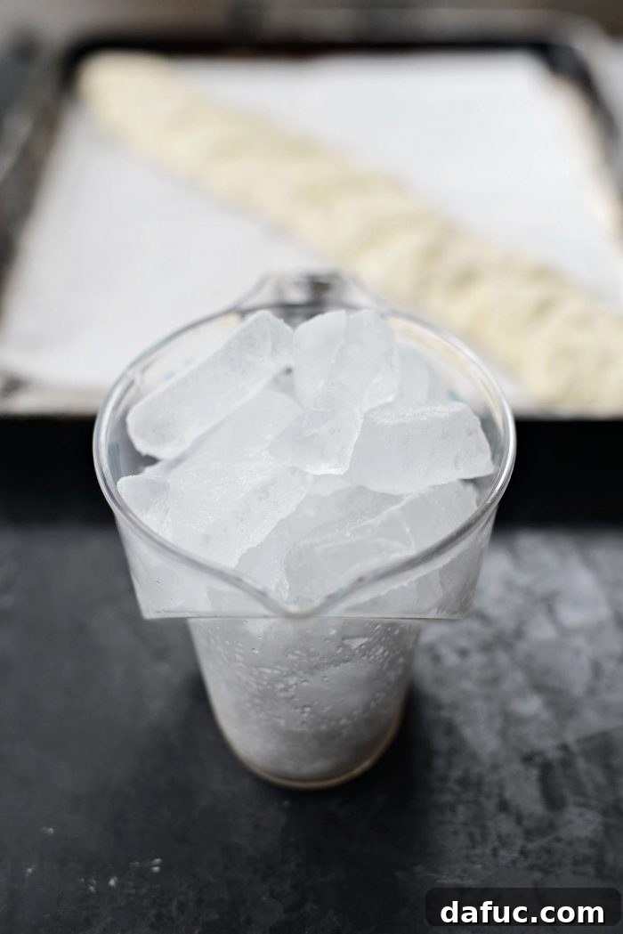 Ice cubes, ready to create steam in the oven for baking French bread.