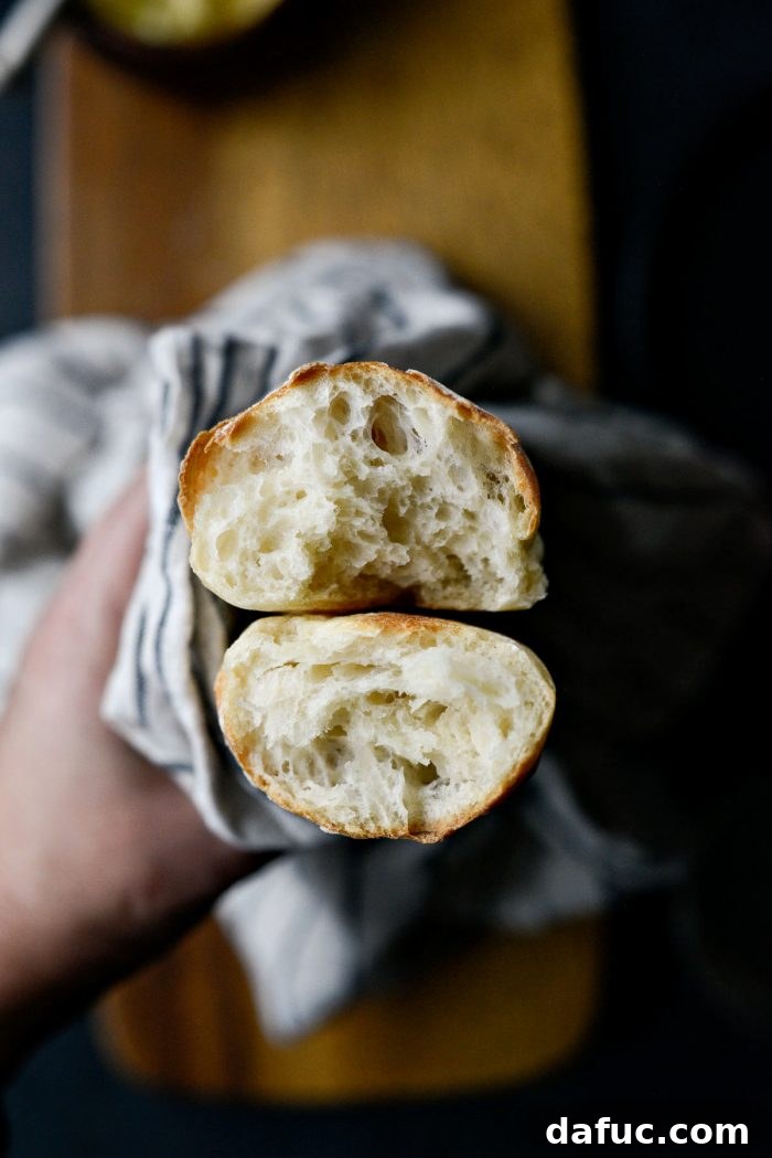 Beautifully rustic baked No-Knead French Bread baguettes.