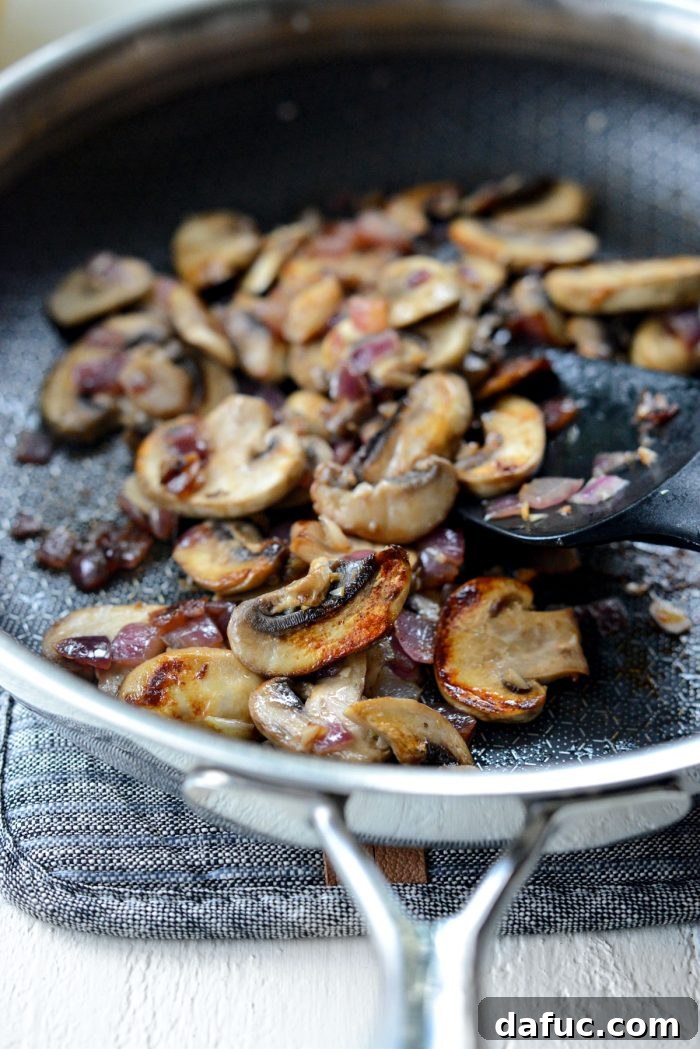 cooked mushrooms and onions.