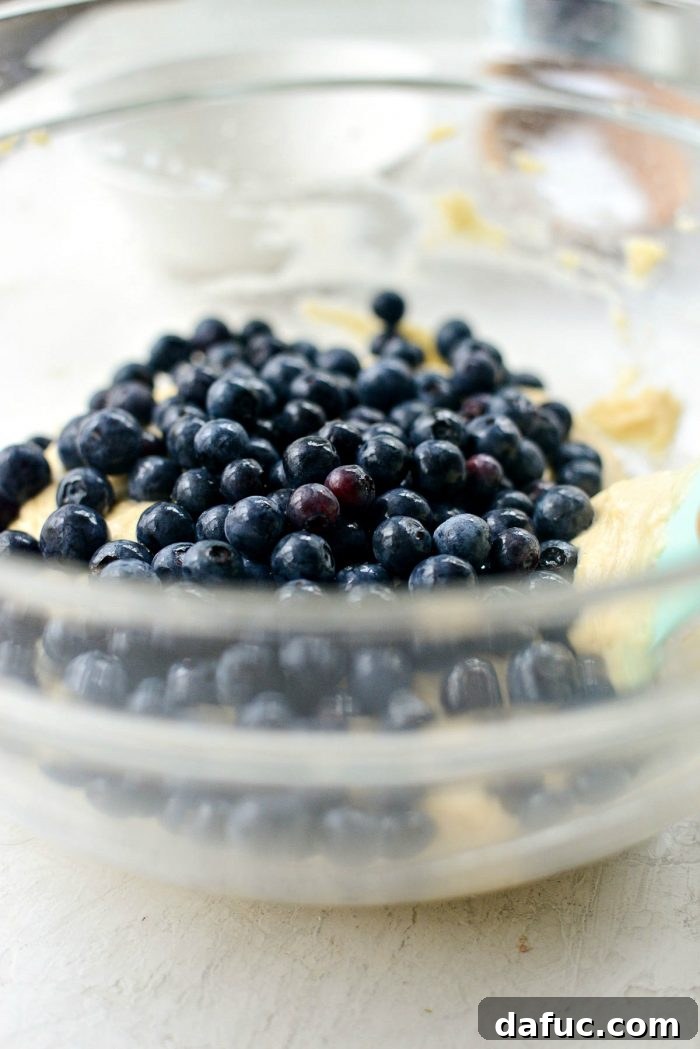 Streusel Berry Bliss 11 Adding fresh blueberries to cake batter
