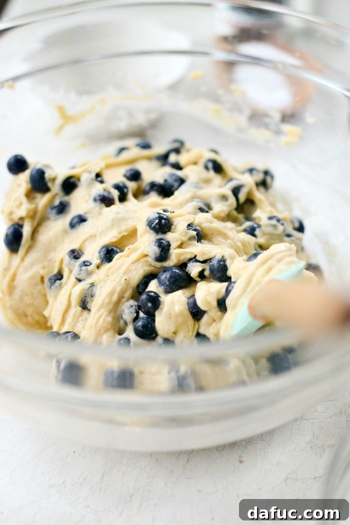 Streusel Berry Bliss 12 Gently folding blueberries into the cake batter with a spatula