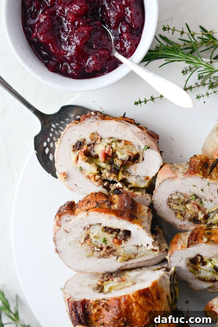 Final plated dish of stuffed pork loin