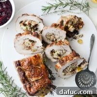 Bacon Pear and Blue Cheese Stuffed Pork Loin