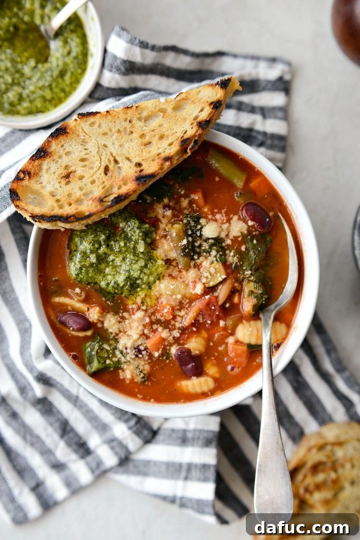 Classic Minestrone Soup with Basil Pesto and Parmesan