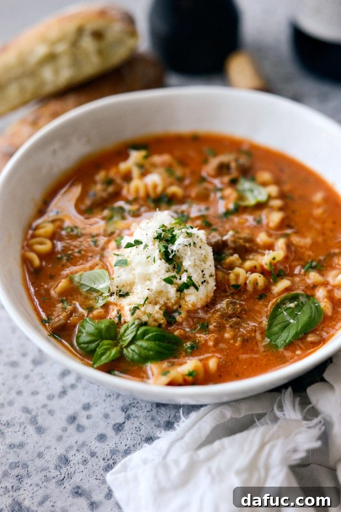 Lasagna Soup - Comforting Italian Sausage and Ricotta Soup