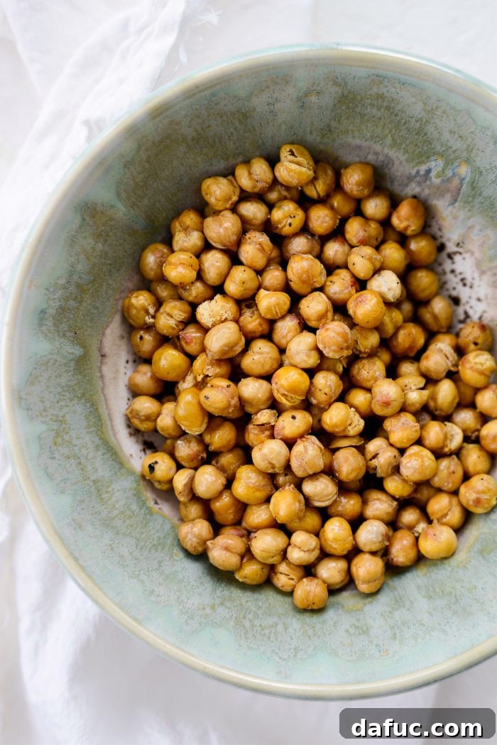 Perfectly Crisp Air-Fried Chickpeas 2 Perfectly crispy air fryer chickpeas in a bowl, ready to eat