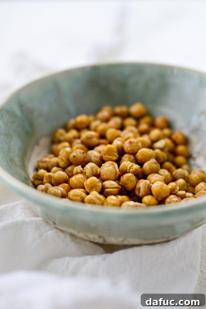 Perfectly Crisp Air-Fried Chickpeas 14 Close-up of a serving of crispy chickpeas in a small bowl