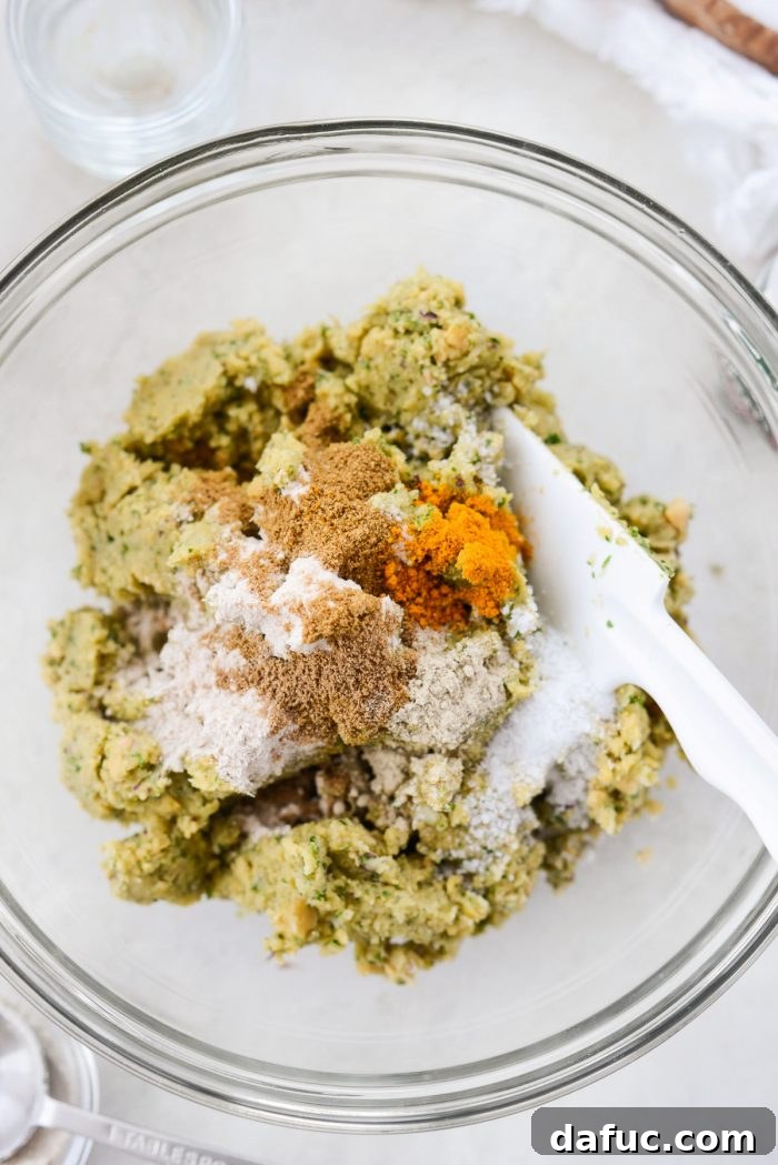 Air-Fried Falafel Perfection 9 add flour and spices to chickpea mixture.