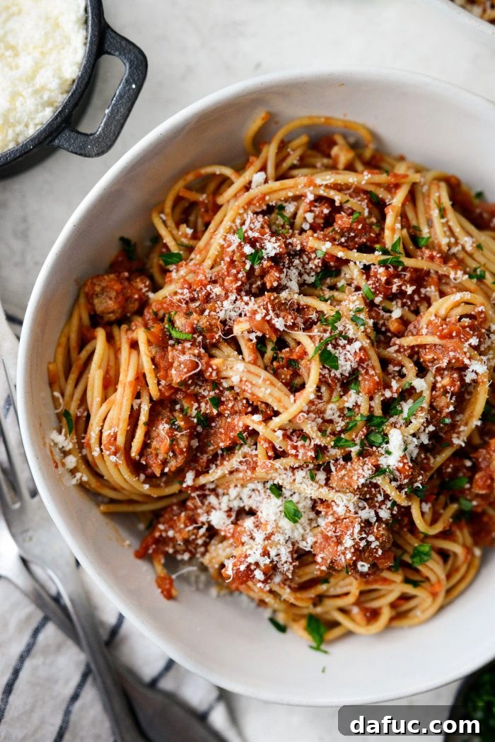 Slow Roasted Spaghetti Sauce 2 A large pot of slow baked spaghetti sauce ready to be served over pasta.