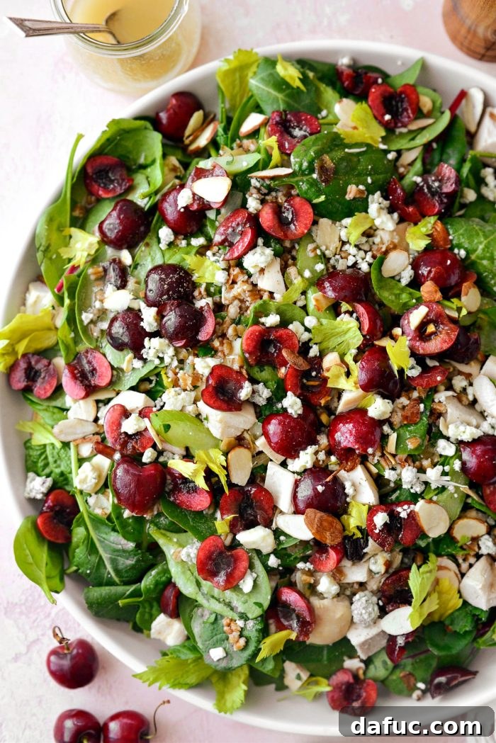 Cherry Winter Wheat Berry Salad ready for dressing, beautifully arranged on a serving platter