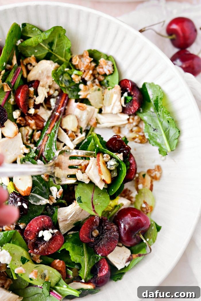 Overhead shot of the Cherry Winter Wheat Berry Salad, perfect for sharing on social media