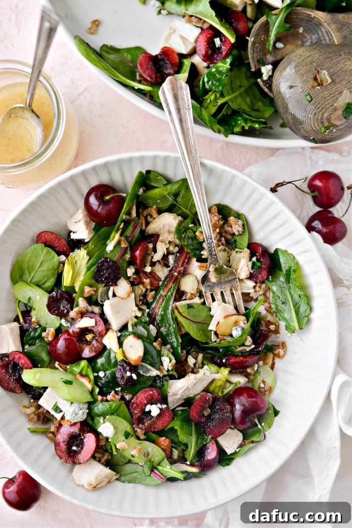 Close-up of Cherry Winter Wheat Berry Salad ingredients, highlighting the vibrant colors and varied textures