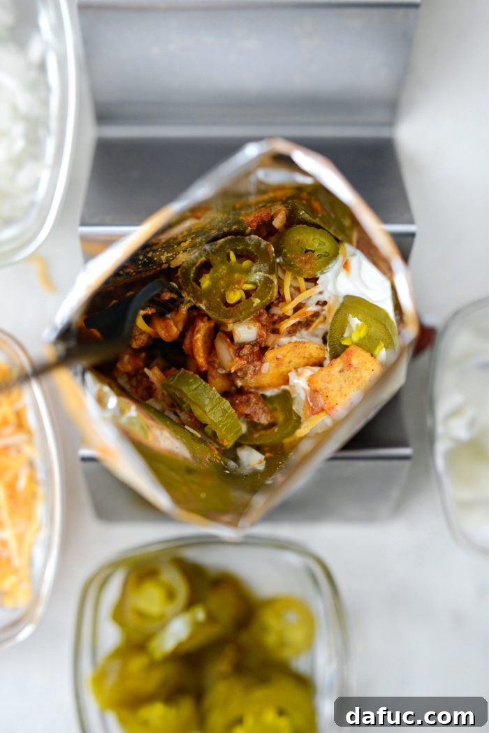 Walking Tacos Two Ways 21 A completed chili cheese walking taco in its Fritos bag.