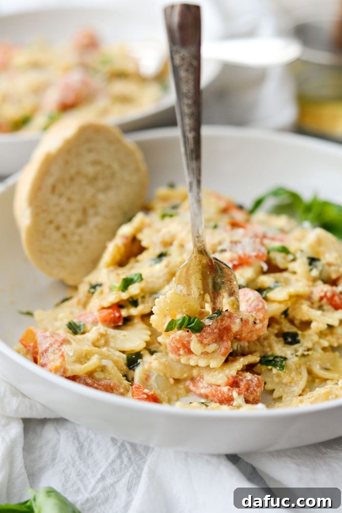 Blistered Tomato Feta Pasta 22 Another enticing shot of Baked Feta Pasta with Burst Cherry Tomatoes, ready to be served