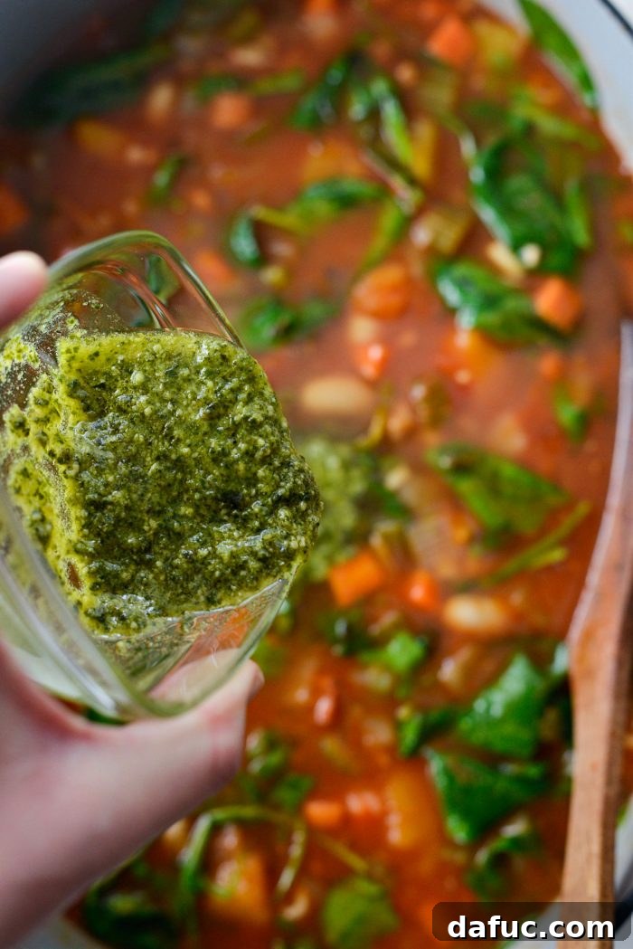 Ina Garten's Cozy Winter Minestrone 18 Basil pesto added to the soup