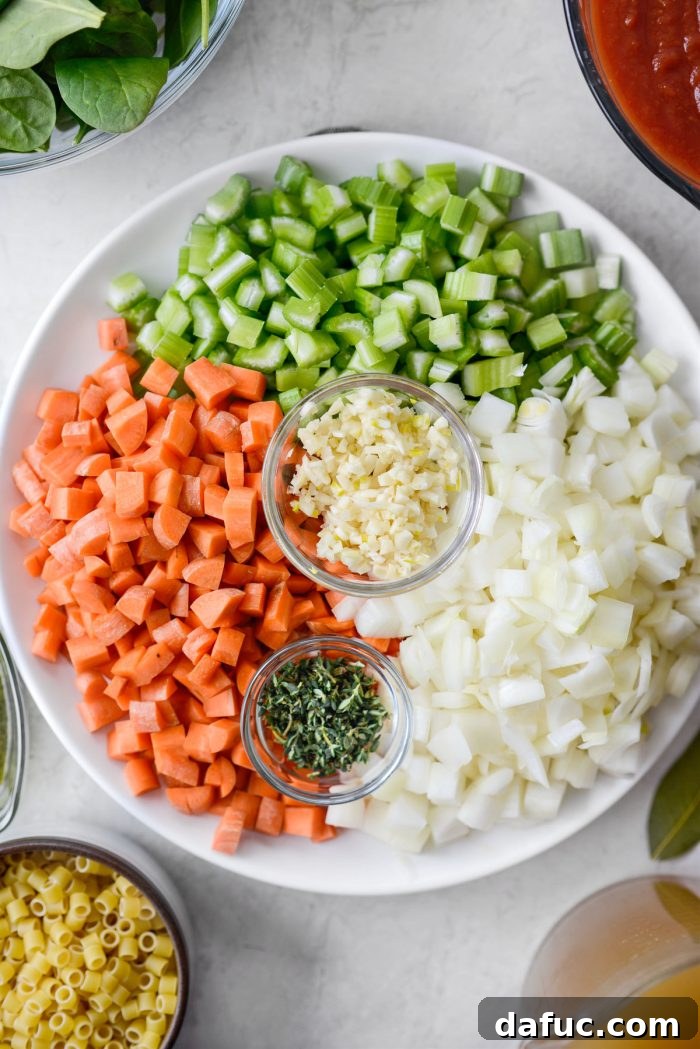 Ina Garten's Cozy Winter Minestrone 7 Diced carrots, celery, onion, garlic, and thyme