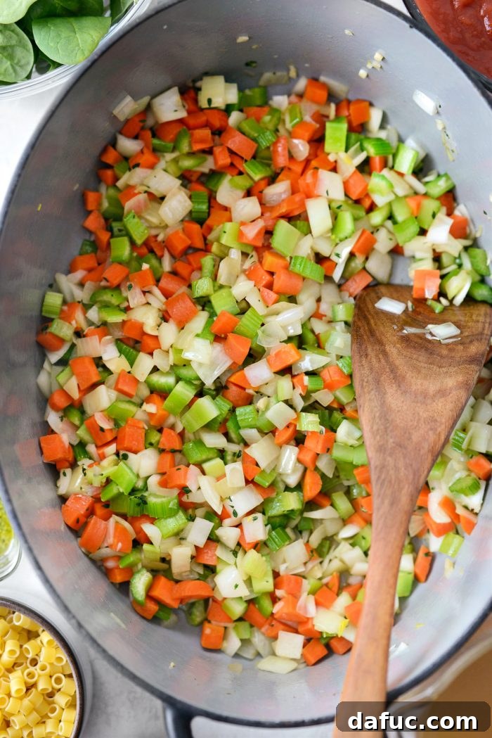 Ina Garten's Cozy Winter Minestrone 9 Partially cooked vegetables in the pot