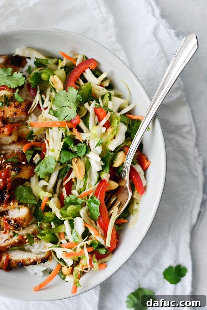 Zesty Thai Cabbage Slaw 11 Thai Cabbage Salad served alongside lemongrass chicken, showcasing a complete meal.