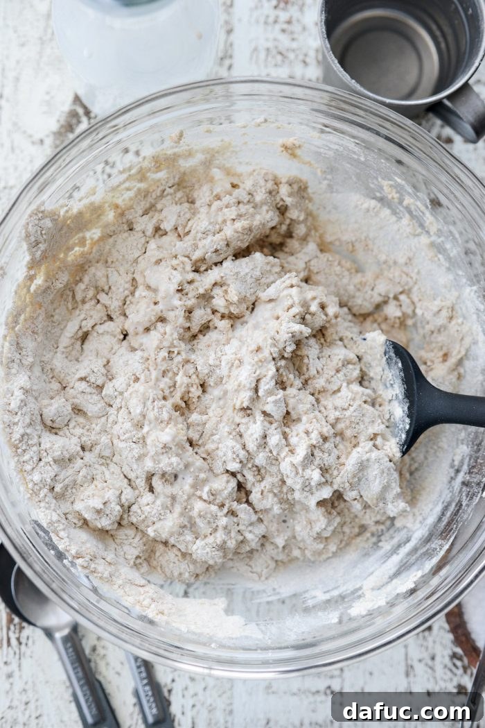 Hearty Irish Hearth Bread 8 Dough for Irish Soda Bread being stirred with a rubber spatula until just combined