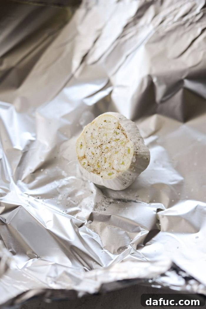 Colcannon Irish Comfort Mash 9 garlic on foil with olive oil, s & p