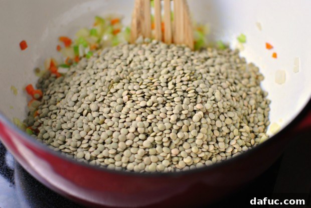 Hearty Plant-Based Lentil Stew 21 Adding lentils to the Dutch oven