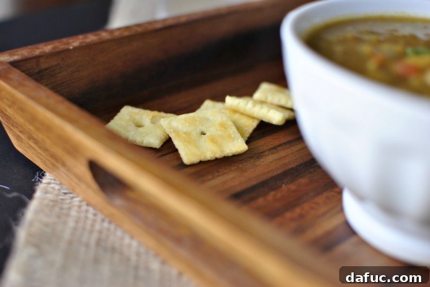 White Cheddar Cheez-Its as a topping for lentil soup