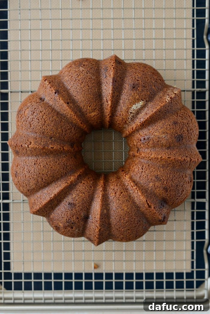 Baked Irish Whiskey Cake cooling on a wire rack