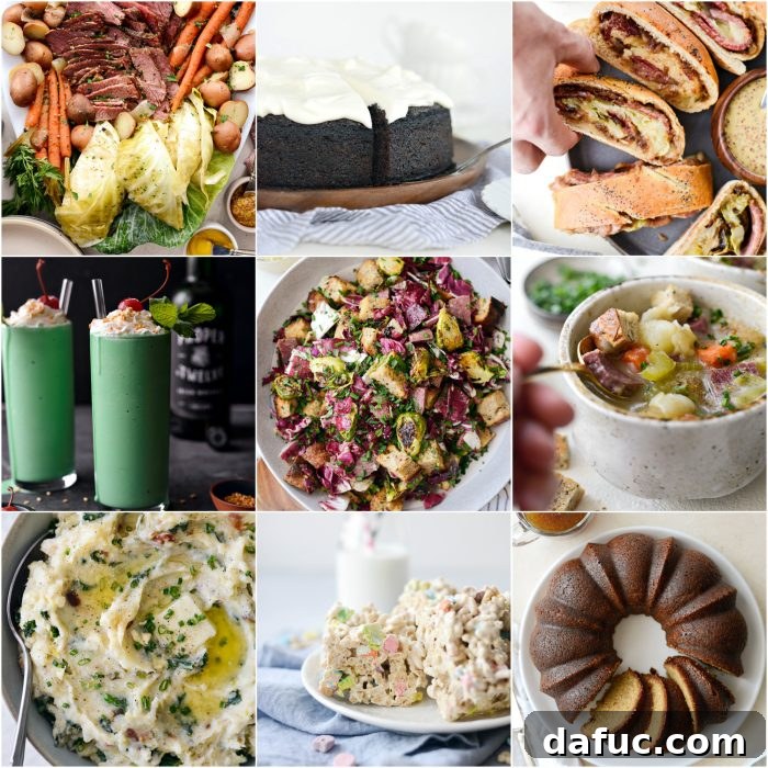 25+ Delicious St. Patrick's Day Recipes 2 St. Patrick's Day Feast with an array of Irish dishes including corned beef, bread, and green themed food