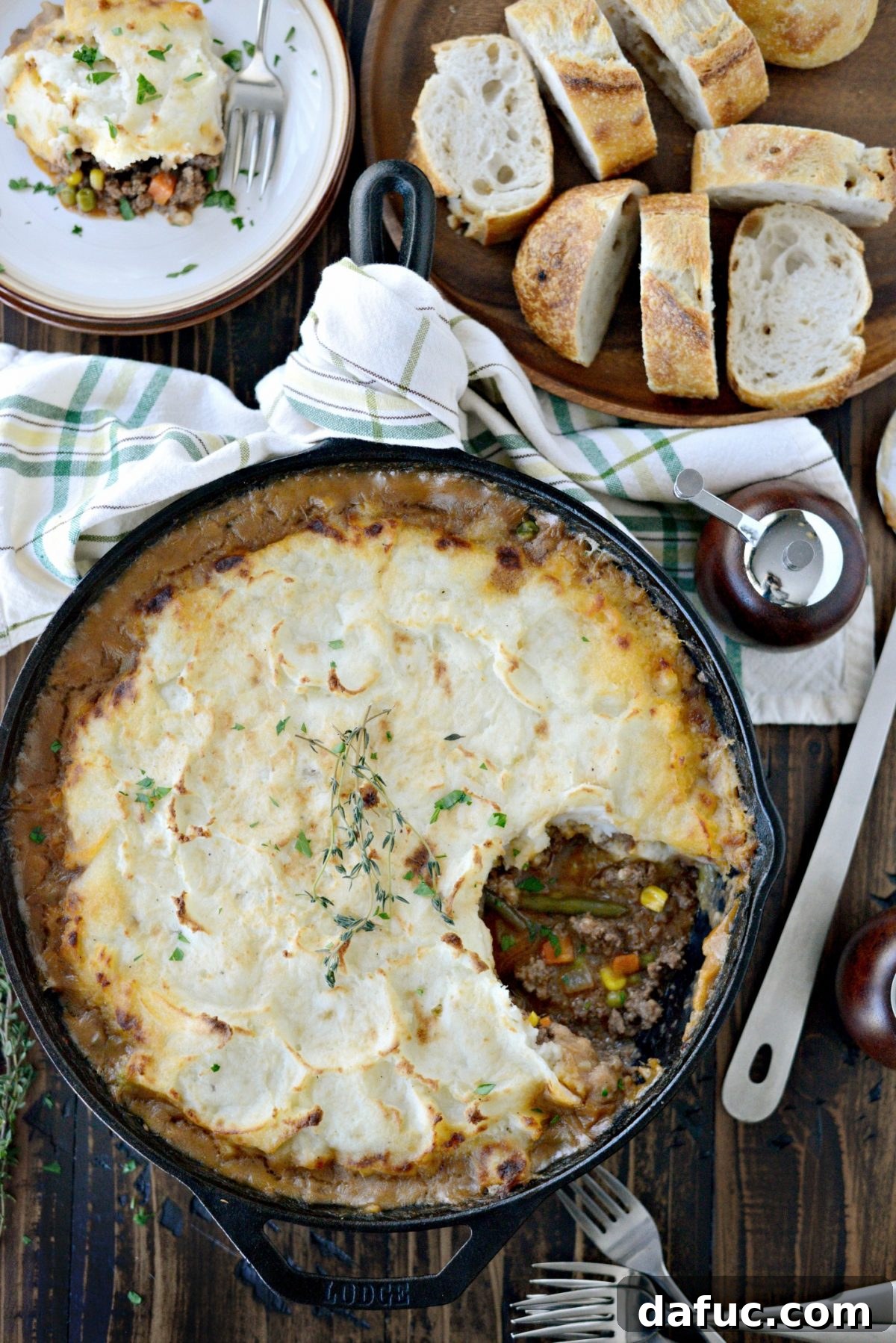 25+ Delicious St. Patrick's Day Recipes 22 Rustic Skillet Shepherd's Pie with a golden brown mashed potato topping and herbs