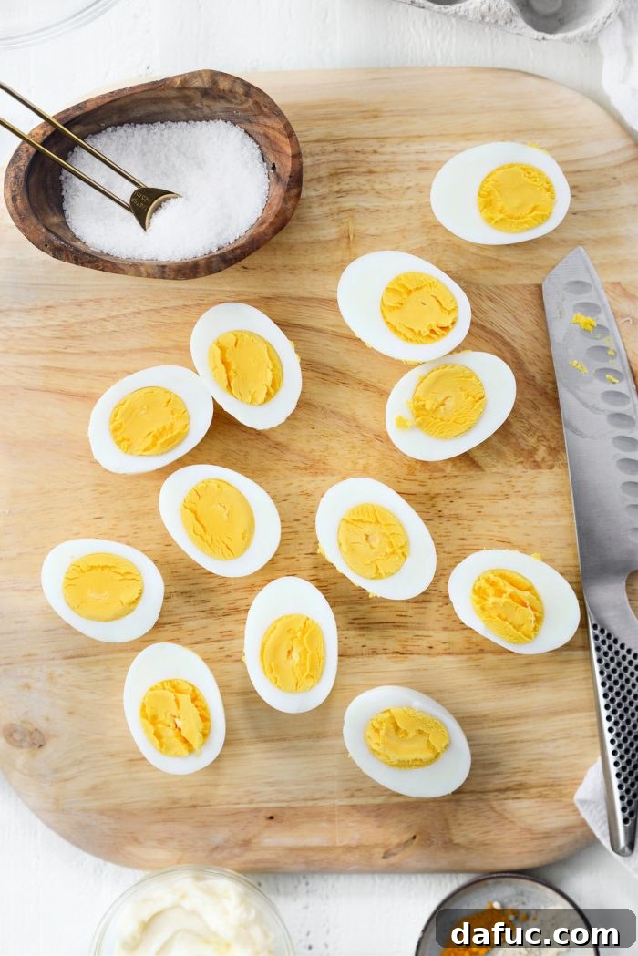 halve hardboiled eggs