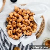 Decadent Honey Roasted Cashews 15 Honey Roasted Cashews recipe card image.