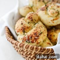 basket of Easy Homemade Garlic Herb Knots