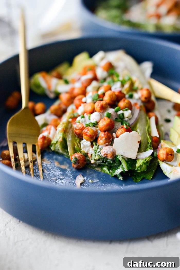 Air Fryer Buffalo Chickpea Caesar Salad - A final overhead shot of the delicious salad.