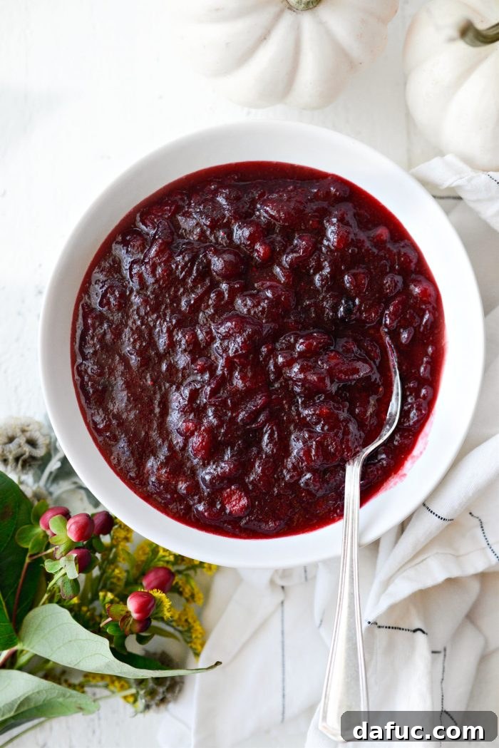 homemade cranberry sauce served beautifully in a white bowl
